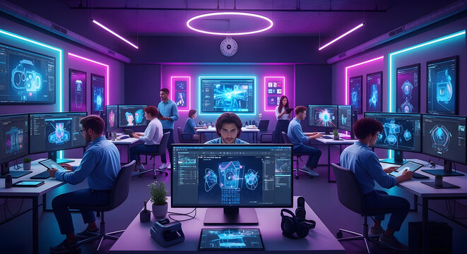 Innovative Product Development In A Modern Tech Company Environment With Blueprints