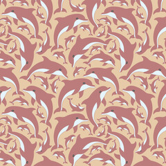 Cute Dolphins seamless vector pattern