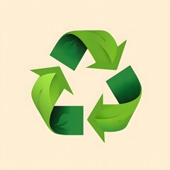 Fototapeta premium Green recycling symbol with three chasing arrows on a light background