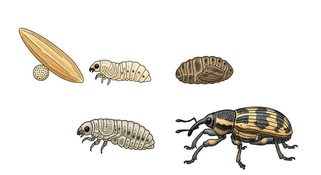 Grain weevil life cycle illustration
