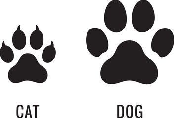 Comparison of cat and dog paw prints showing distinct size differences and shapes