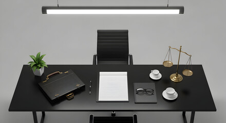 Lawyer's Workspace With Scales Of Justice For Legal Business Concepts And Attorney