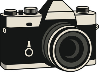Minimalist Flat Film Camera Vector | Matte Black with Chrome Accents