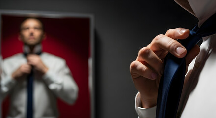 Man Prepares His Tie Before A Business Meeting In The Morning