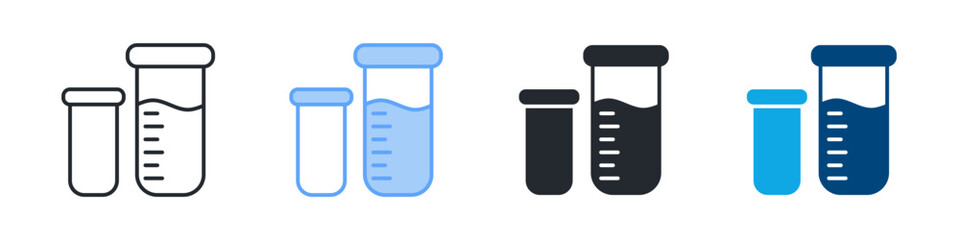 Flask Icon Set Multiple Style. Designed In Outline, Blue, Glyph, Dual Tone