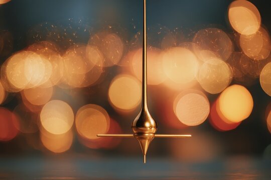 Pendulum swings with bokeh lights background, suggesting decision making. Stock use