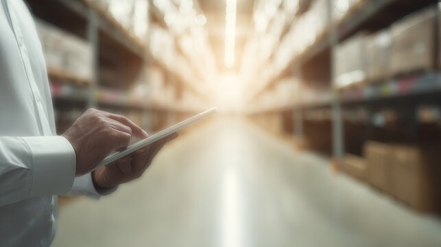 Businessman Analyzing Inventory in Warehouse Environment