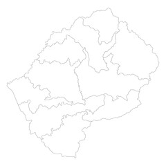 Lesotho map subregions. Map of Lesotho subregions in white color