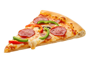 Isolated Photorealistic Pizza Slice with Pepperoni and Vegetables on Transparent Background