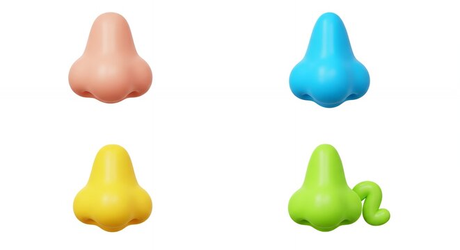 Four colorful cartoon noses on white background