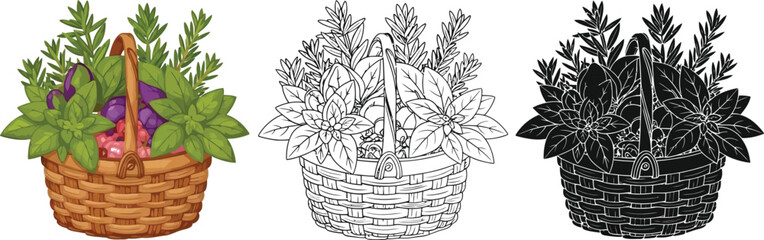 Basket of herbs vector illustration design for culinary and gardening needs