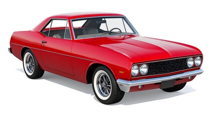 Classic red coupe against white background