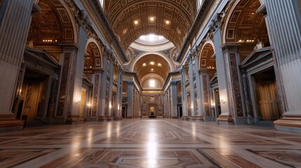 Obraz premium Majestic interior of a grand hall showcasing rich architecture and intricate details in a historic setting