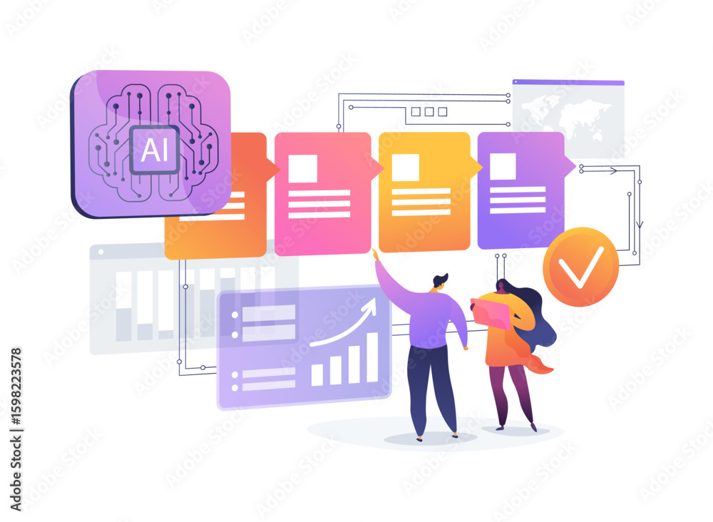 Poster ai-optimized workflow automation abstract concept vector illustration.