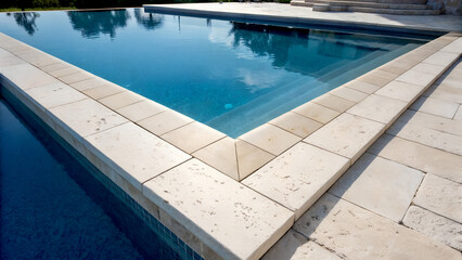 Obraz premium Modern Swimming Pool with Stone Deck and Submerged Entry Steps in Sunlight