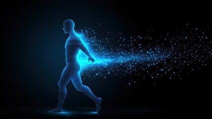 Naklejka premium Digital Human Figure in Motion with Sparkling Energy Trail Effect
