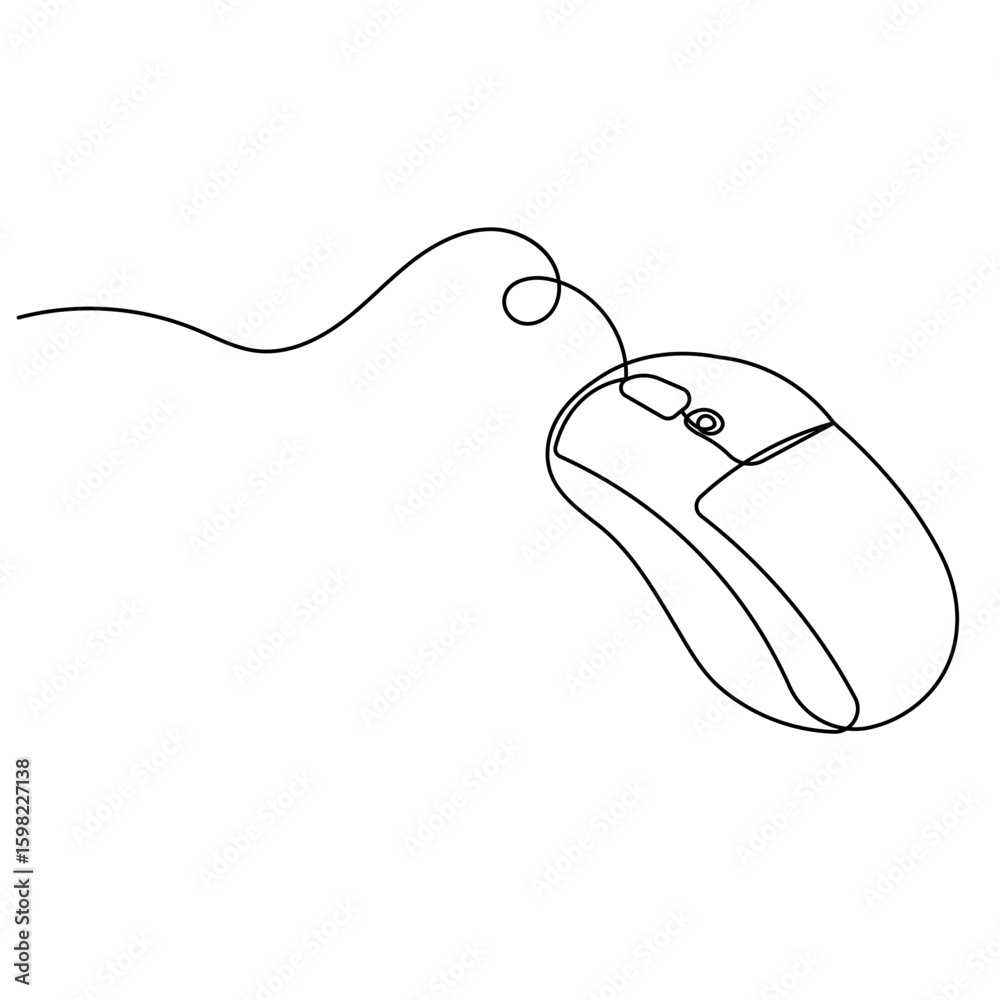 Fototapete computer mouse icon continuous one line drawing outline vector illustration