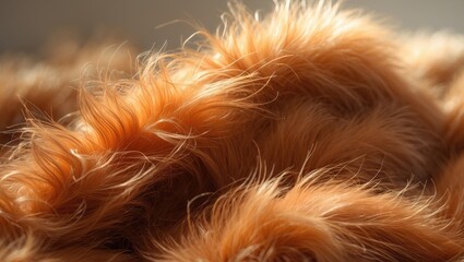 Naklejka premium Close-up of a dog's fur with soft, wavy, and reddish-brown hair.