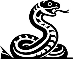 Fototapeta premium Minimalist black and white vector snake icon with clean geometric lines and no shading. Isolated on white, scalable for logos, stickers, or digital use.