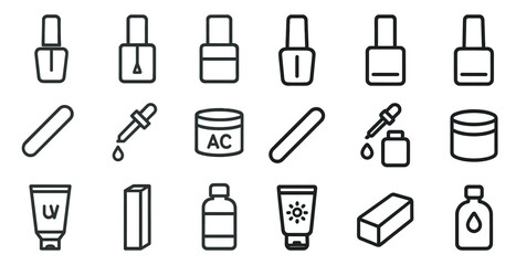 Nail care outline icons set &ndash; manicure, beauty, grooming symbols