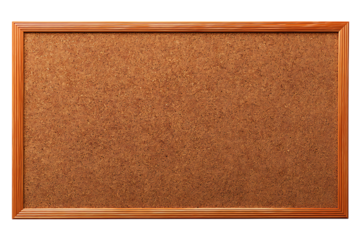 Cork bulletin board with light brown wooden frame on white or transparent png ready for memo, office, school, organization, display or home decoration in top view mockup