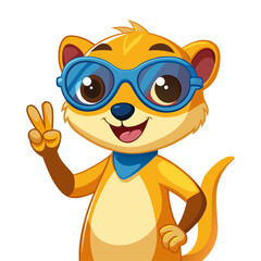 Naklejka premium Vibrant 3D render Smiling of Meerkat with sunglasses making a peace sign