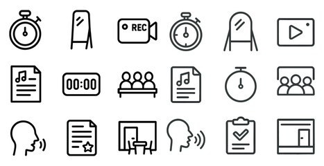 Fototapeta premium Communication and media line icons set – linear, outline, voice and video symbols