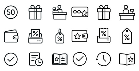 E-commerce and shopping outline icons set: digital, commerce, retail graphics