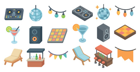 Fototapeta premium Party and leisure isometric icons set – 3d, celebration, event planning symbols