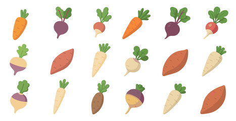 Vegetable garden flat icons set &ndash; healthy produce, farming symbols