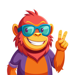 Fototapeta premium Vibrant 3D render Smiling Orangutan full body with sunglasses making a peace sign