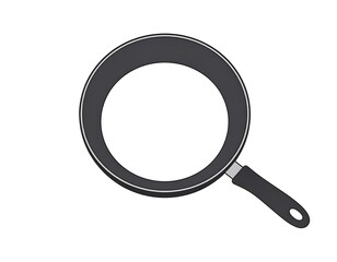 Overhead view of a single empty round frying pan with a dark gray nonstick surface and a black ergonomic handle isolated on a white background