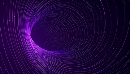 Abstract swirling vortex of luminous purple lines and glowing particles creating a dynamic energetic and futuristic tunnel effect in deep space