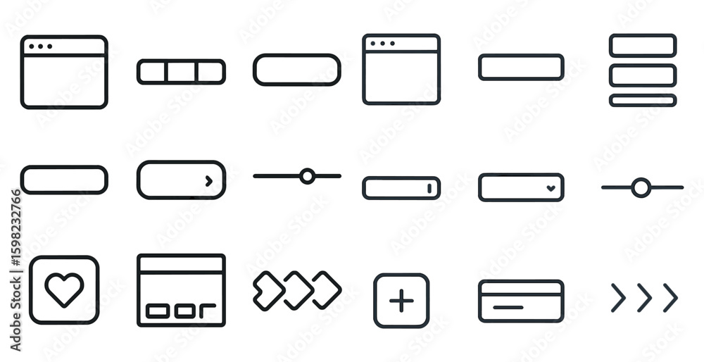 Poster user interface outline icons set – line, flat, web design and navigation symbols
