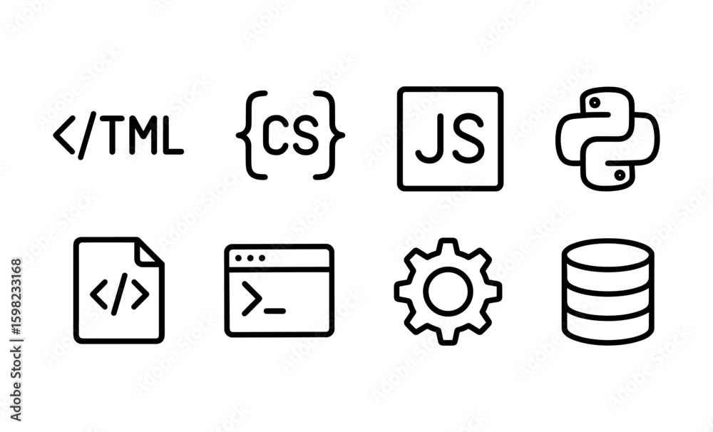 Poster programming language icons set in minimalist outline style