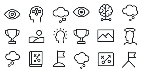 Brainstorming and idea line icons set – outline, linear, creativity and innovation symbols