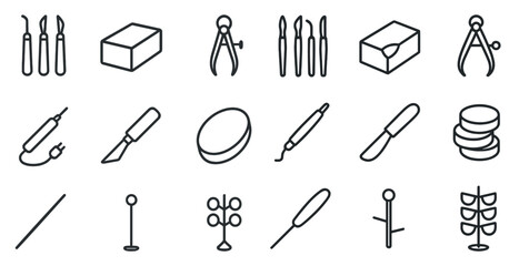 Art and craft tools line icons set &ndash; outline, crafts, creative design assets