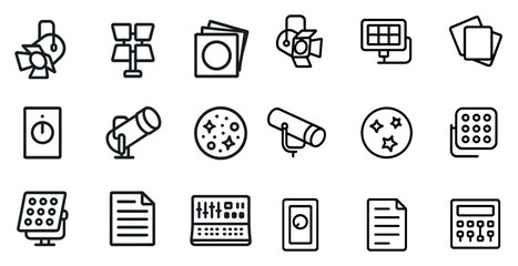 Theater and film line icons set – outline, cinema, performance symbols