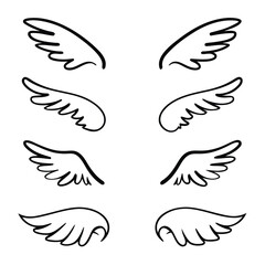 Collection of Hand Drawn Angel Wings on Transparent Background bird feather