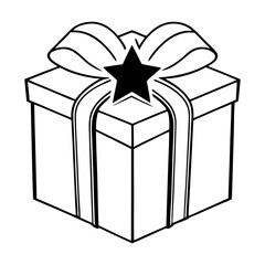 Gift box with ribbon and star silhouette