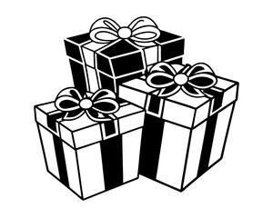 Three wrapped gift boxes with ribbons silhouette
