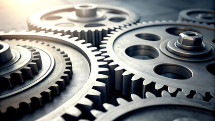 Close-Up of Interlocking Metal Gears in Industrial Machinery