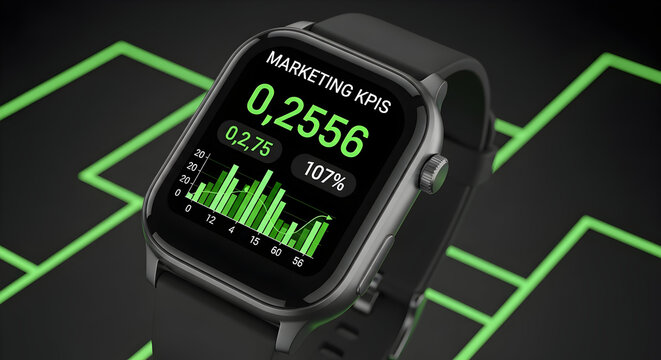 Smartwatch Displaying Marketing Key Performance Indicators For Business Analysis Concept