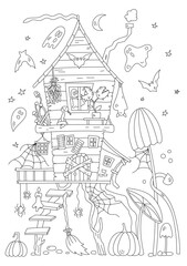 Adult Coloring Book For Stress Relief And Witch's House