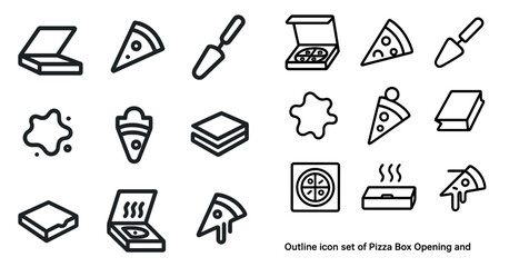 Pizza and food outline icons set &ndash; silhouette, flat, snack and delivery symbols