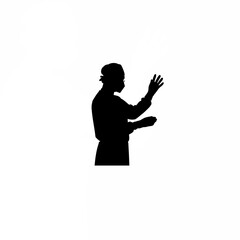 Surgeon putting on gloves silhouette on white background