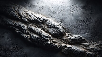An expansive dark grey limestone background with a lightly textured surface, bathed in cool white light. The composition is minimalist, focusing on the material's depth and sophistication.