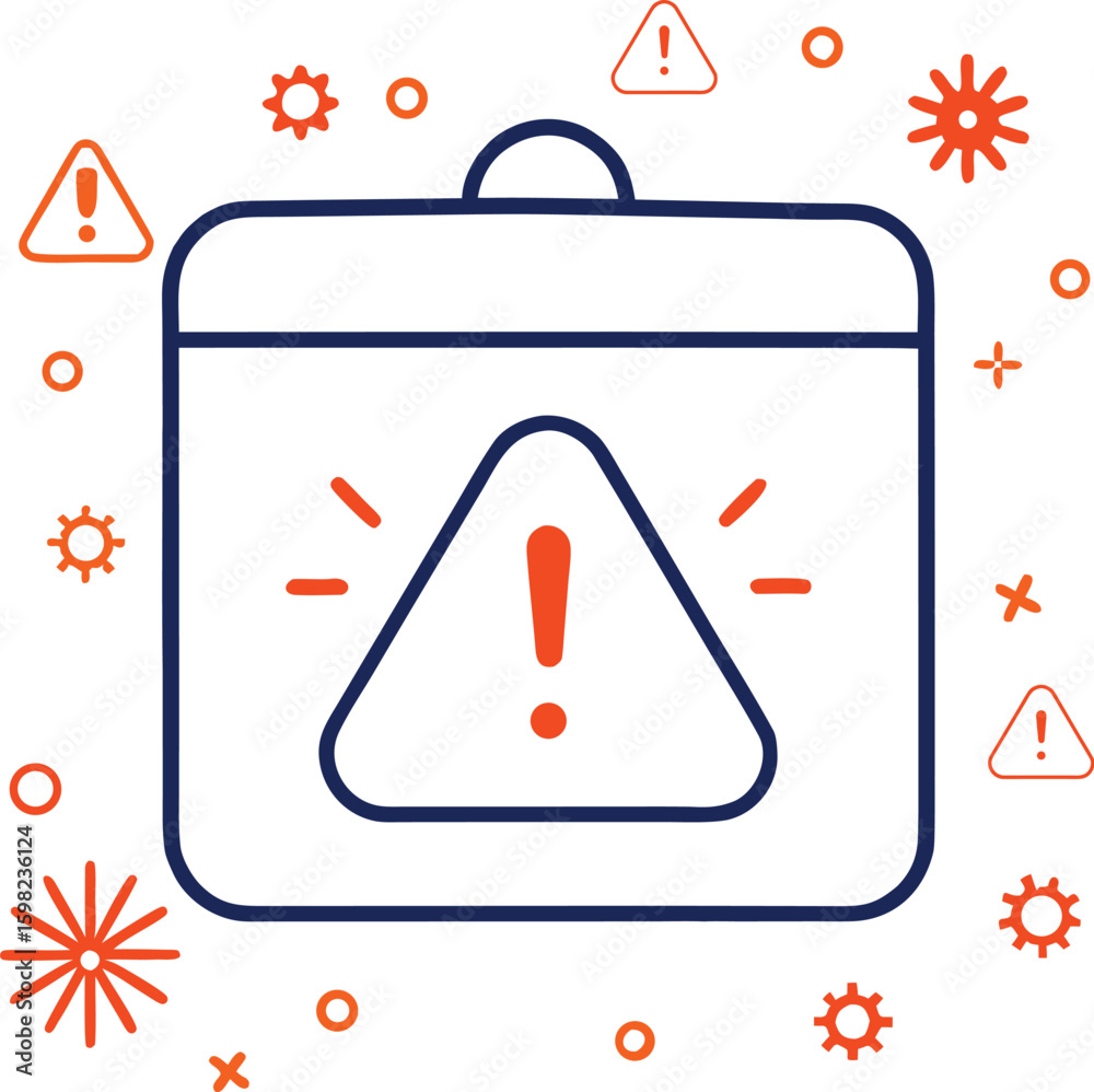 Fototapete line art notification alert icon with warning symbol isolated on transparent background