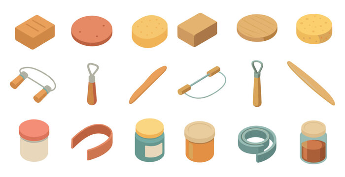 Baking and pastry tools icons set – isometric, cooking, kitchen essentials graphics