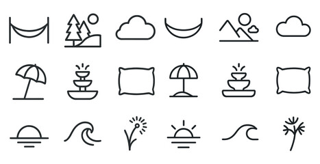 Fototapeta premium Relaxation and leisure outline icons set – flat, minimalist, spa and wellness graphics